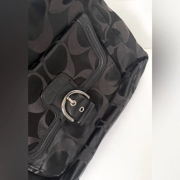 Coach Signature Canvas Campbell Leather Shoulder Bag Hobo Buckle Pocket Y2K - Picture 3 of 9